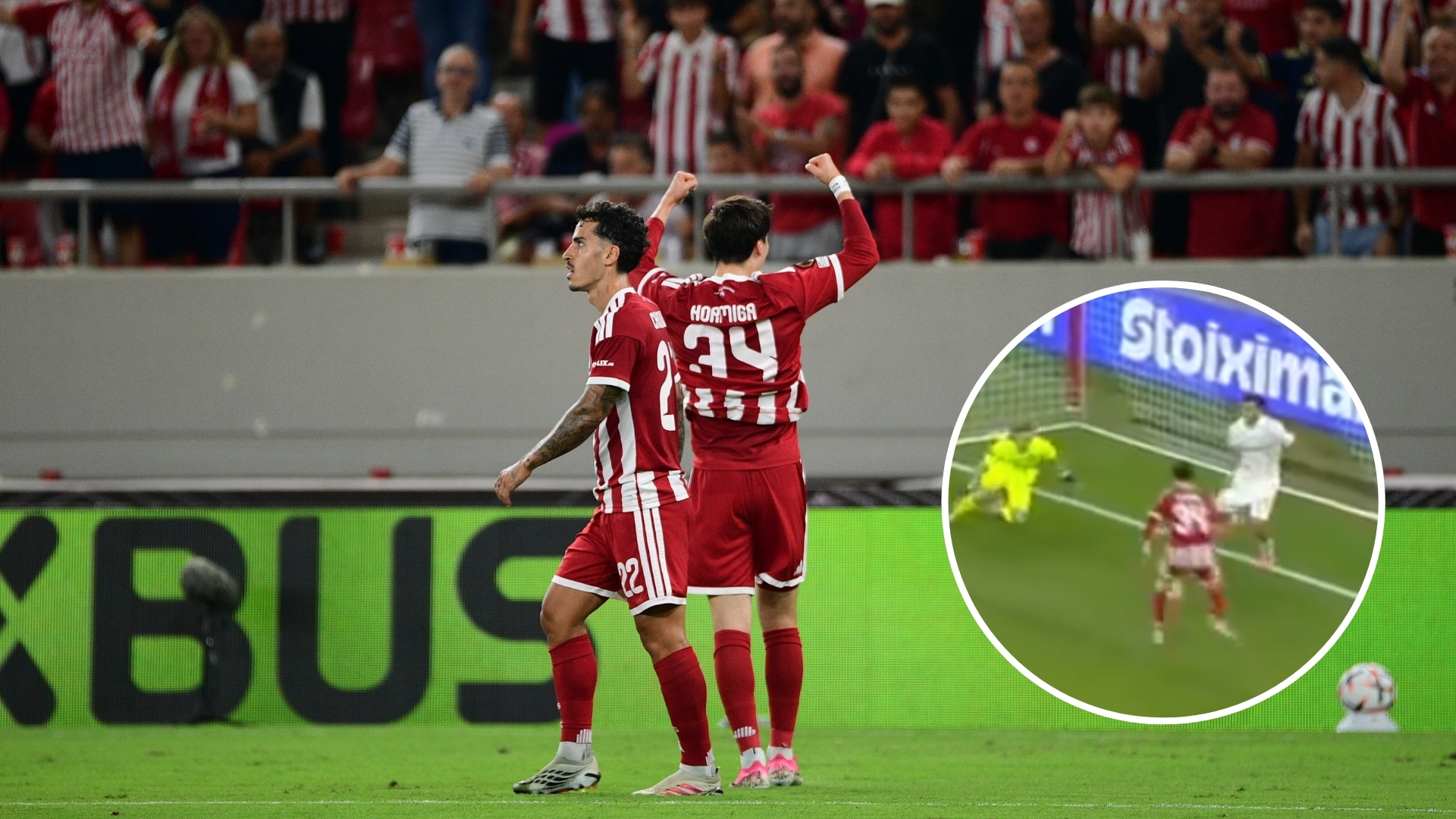La Hormiga González apareció en un momento complicado para Olympiacos y marcó en su primer partido de la Europa League.