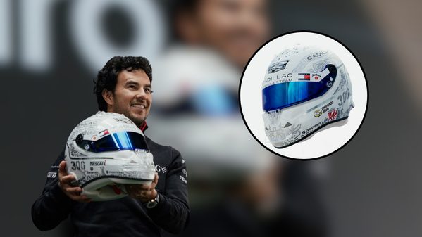 Checo Pérez exhibió el casco con el que celebrará su gran premio número 300 este fin de semana en el GP de México 2026.