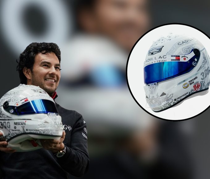 Checo Pérez exhibió el casco con el que celebrará su gran premio número 300 este fin de semana en el GP de México 2026.